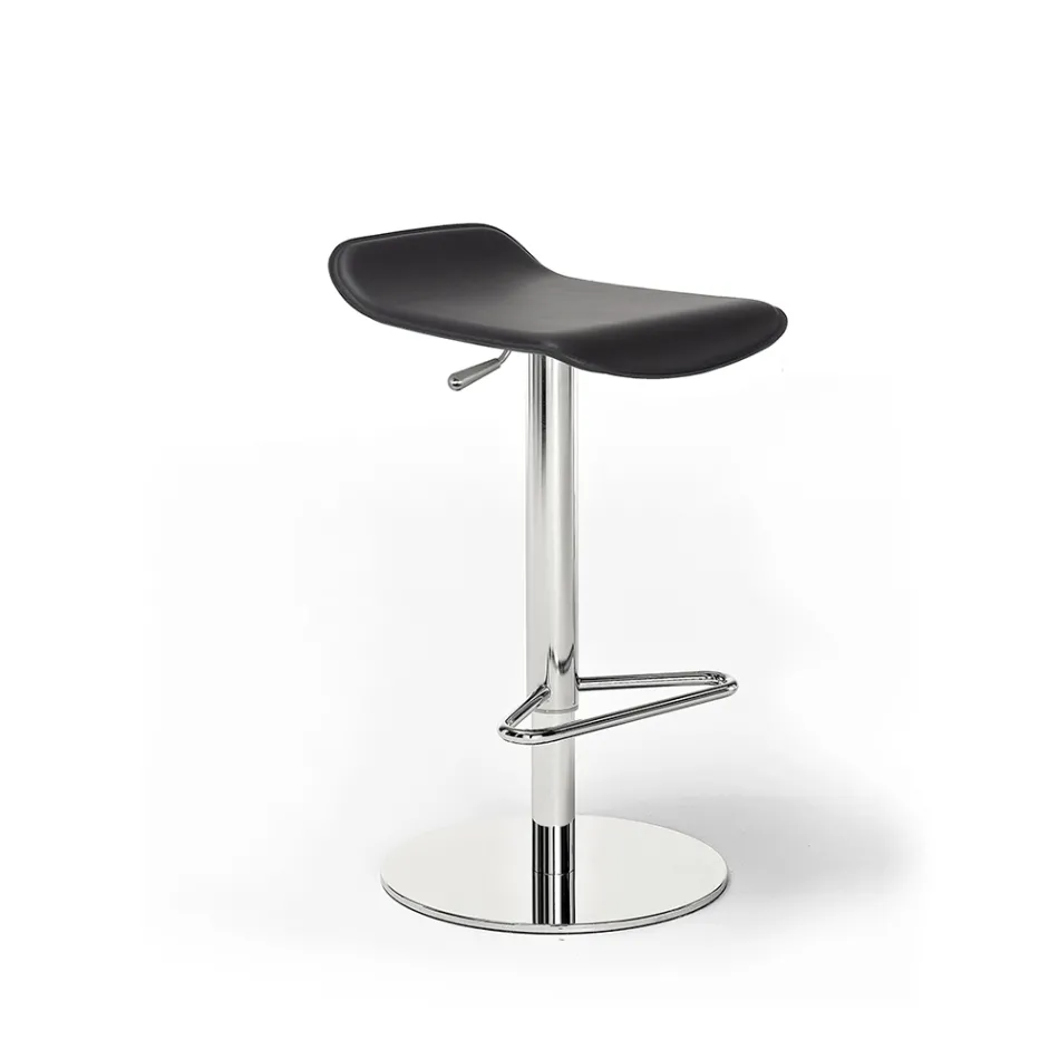 Stool in Faux Leather, Leather or Hide, Steel and Wood Structure - Peck Model Viadurini