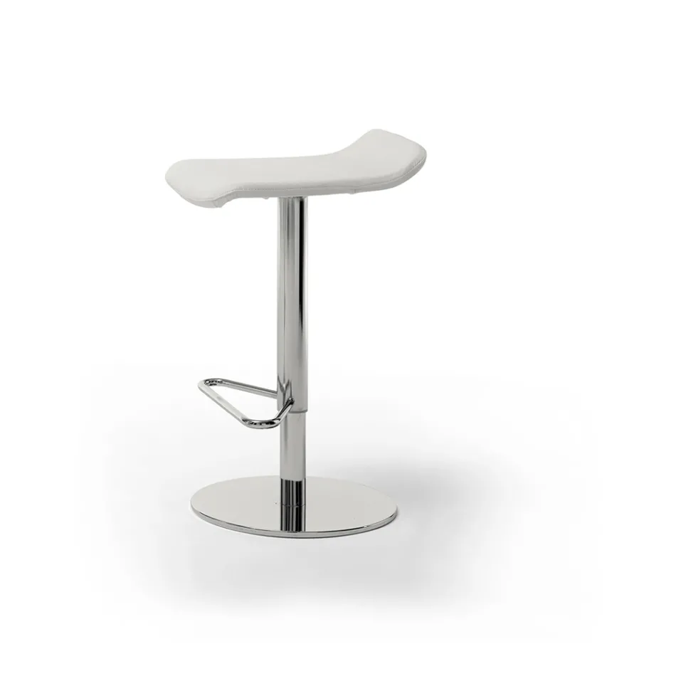 Stool in Faux Leather, Leather or Hide, Steel and Wood Structure - Peck Model Viadurini