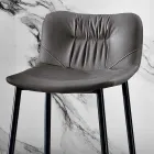 Stool in Leather Effect Fiber Fabric and Metal Made in Italy - Gohan Viadurini