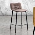 Stool in Leather Effect Fiber Fabric and Metal Made in Italy - Gohan