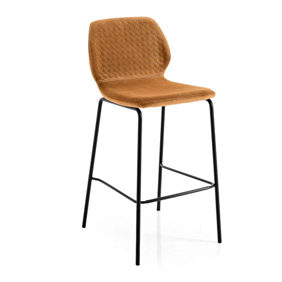 Modern Kitchen Stool in Colorful Designer Quilted Velvet - Scarat Viadurini