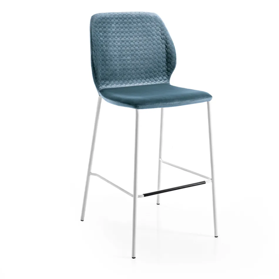 Modern Kitchen Stool in Colorful Designer Quilted Velvet - Scarat Viadurini