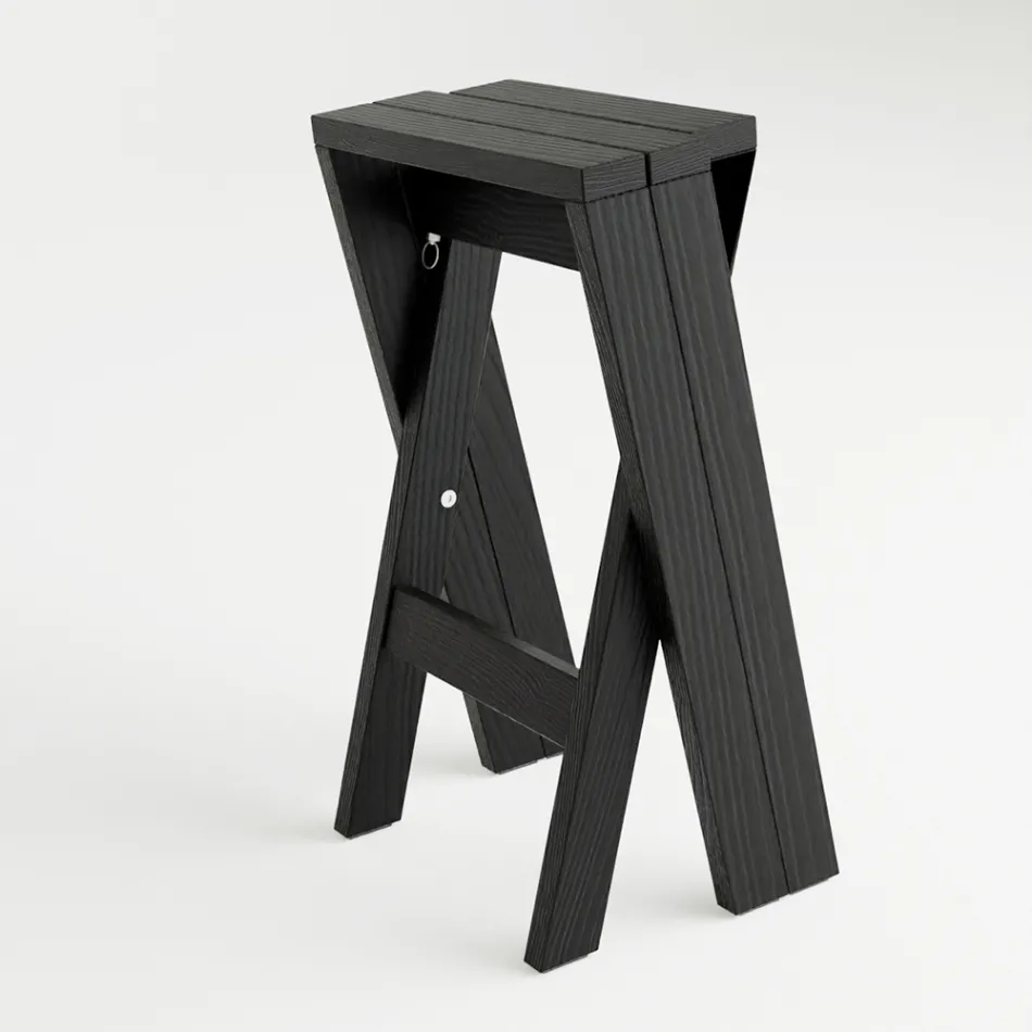 Folding and Stackable Stool in Solid Ash - Write Viadurini