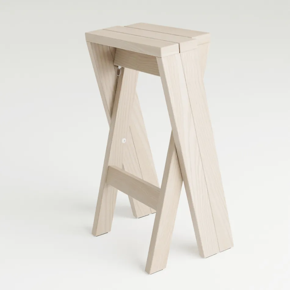Folding and Stackable Stool in Solid Ash - Write Viadurini