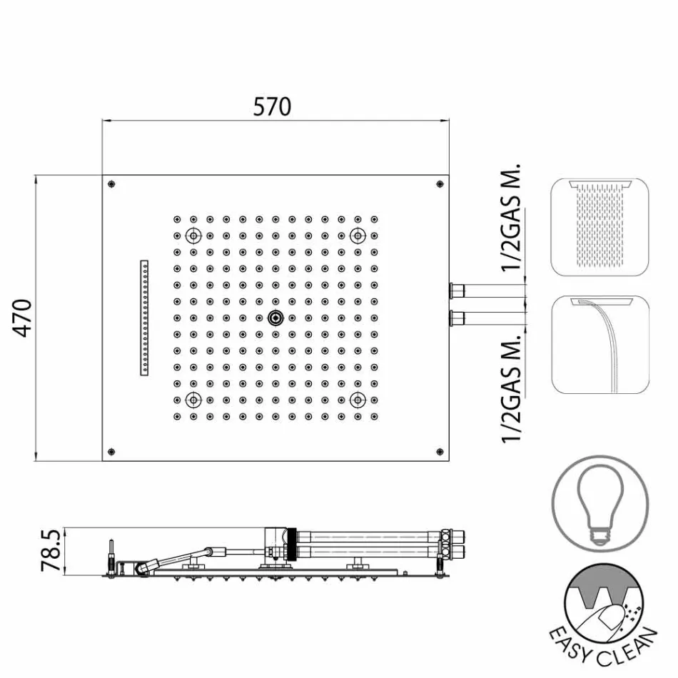Ceiling shower head with two jets with LED lights Dream Viadurini