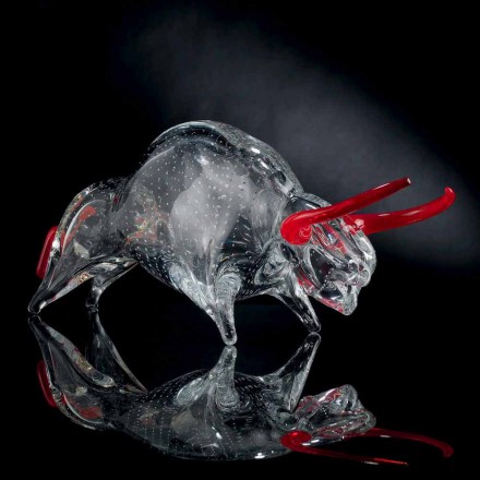 Bull-shaped ornament in Red and Transparent Glass Made in Italy - Torero Viadurini