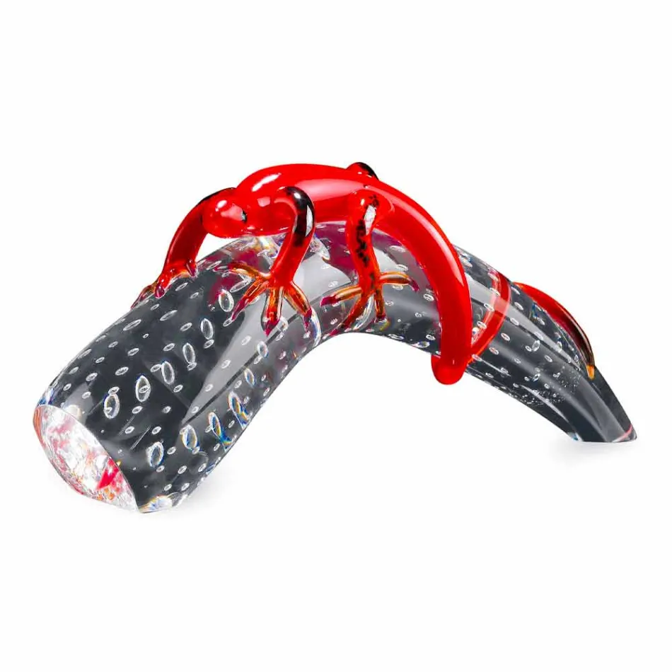 Decorative Glass Ornament in the Shape of a Gecko on a Horn Made in Italy - Corino Viadurini