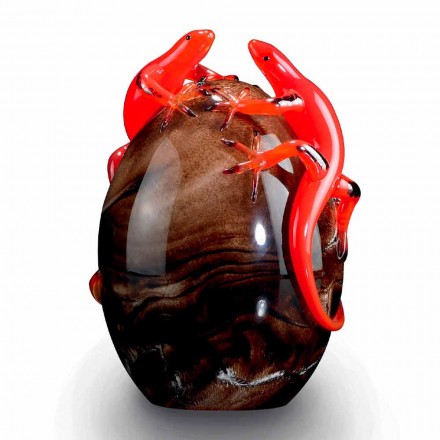 Colored Glass Ornament in the Shape of an Egg with Geckos Made in Italy - Huevo Viadurini