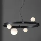 Oval Design Suspension in Black Aluminum with Spheres and Spotlights - Exodus Viadurini