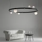Round Design Suspension in Black Aluminum with Spheres and Spotlights - Exodus Viadurini
