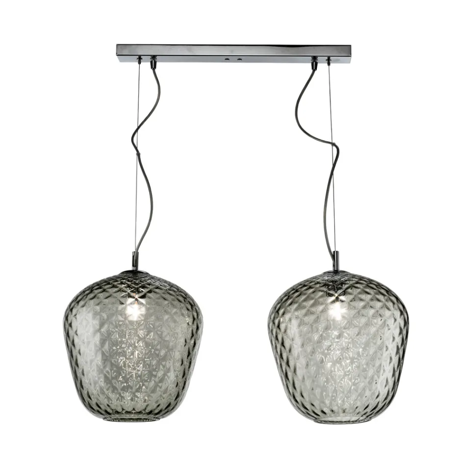 Two-Light Pendant Lamp with Linear Bar in Glass and Metal Made in Italy - Elisia Viadurini