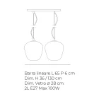 Two-Light Pendant Lamp with Linear Bar in Glass and Metal Made in Italy - Elisia Viadurini