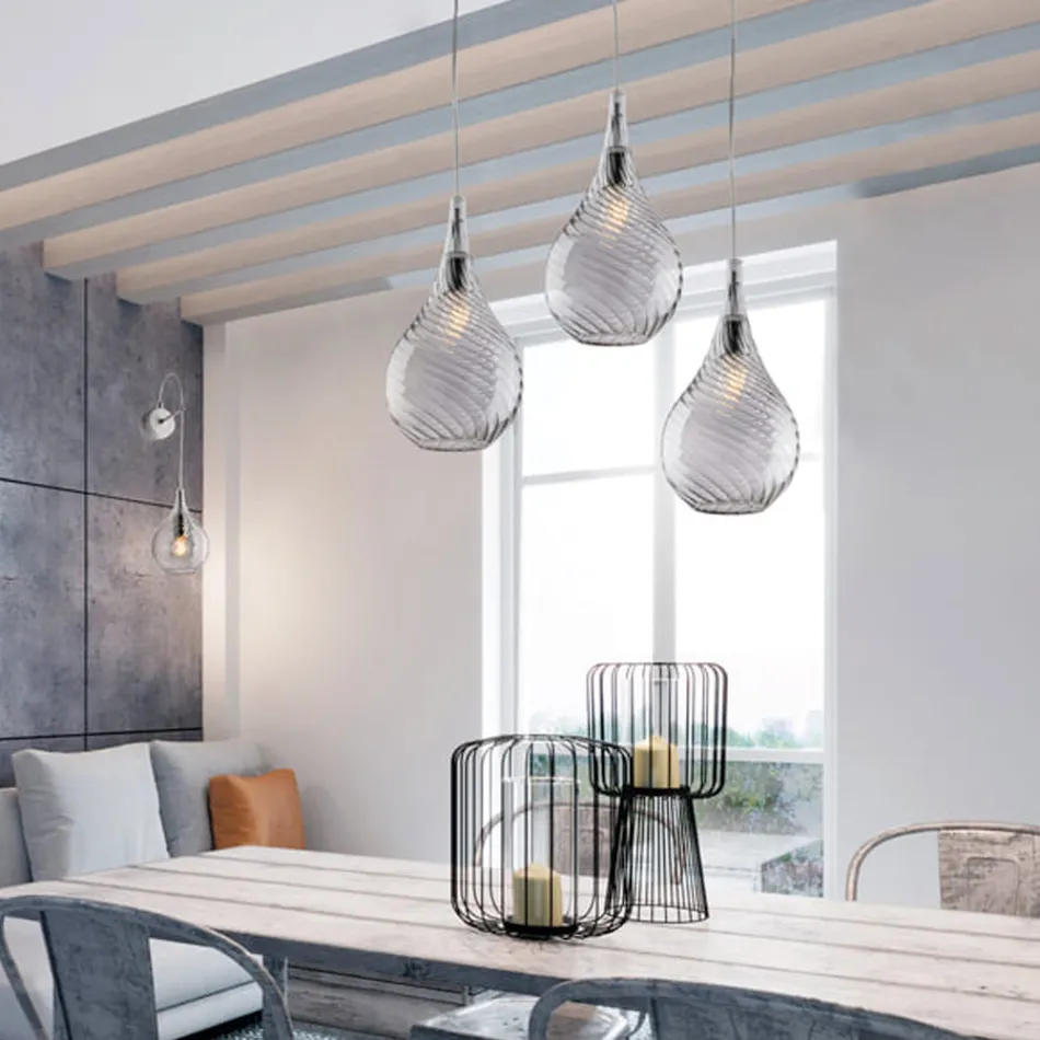 Iron Pendant Lamp with Pyrex Glass Made in Italy for Interior Decorating - Amazonia Viadurini