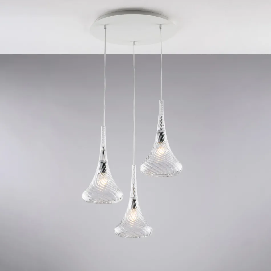 Iron Pendant Lamp with Pyrex Glass Made in Italy for Interior Decorating - Corinto Viadurini