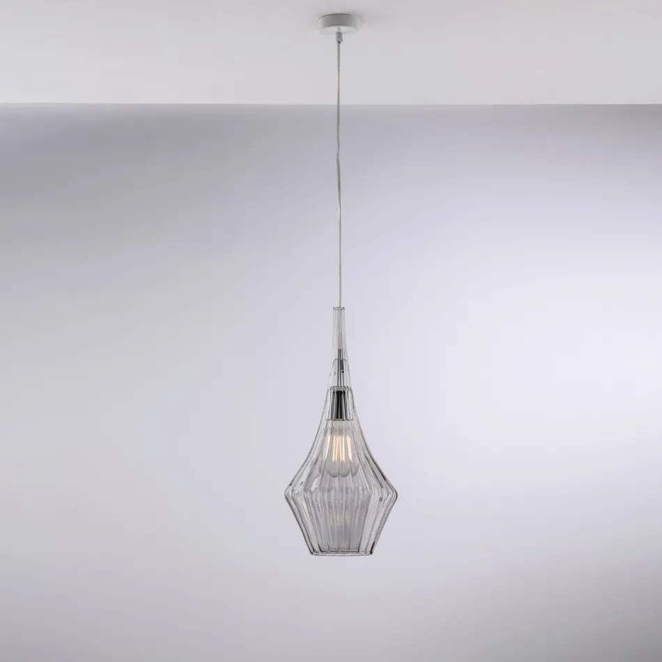 Iron Pendant Lamp with Pyrex Glass Made in Italy for Interior Decorating - Olimpo Viadurini