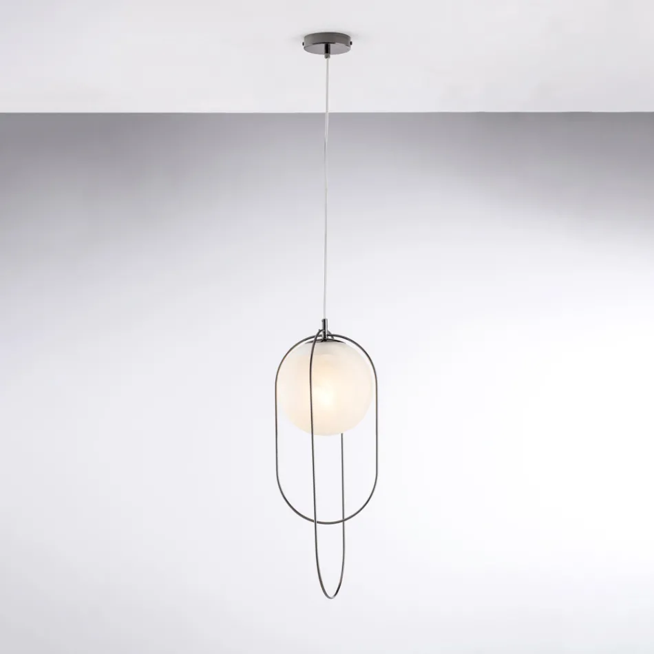 Chrome-Plated Iron Pendant Light with Sphere Made in Italy for Interior Decor - Oslo Viadurini