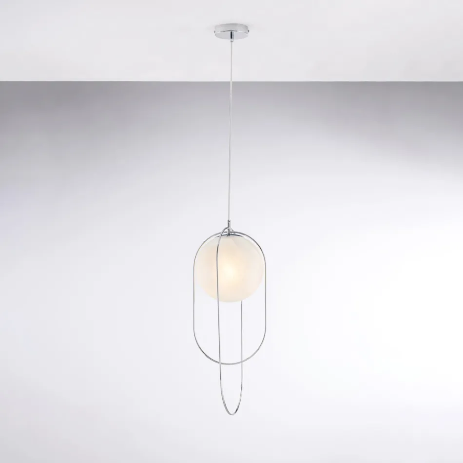 Chrome-Plated Iron Pendant Light with Sphere Made in Italy for Interior Decor - Oslo Viadurini