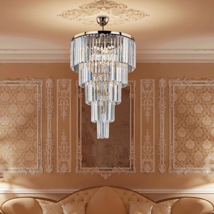 Made in Italy, a Gilded Iron Pendant Lamp with Rhinestones for Interior Decorating - Vienna Viadurini