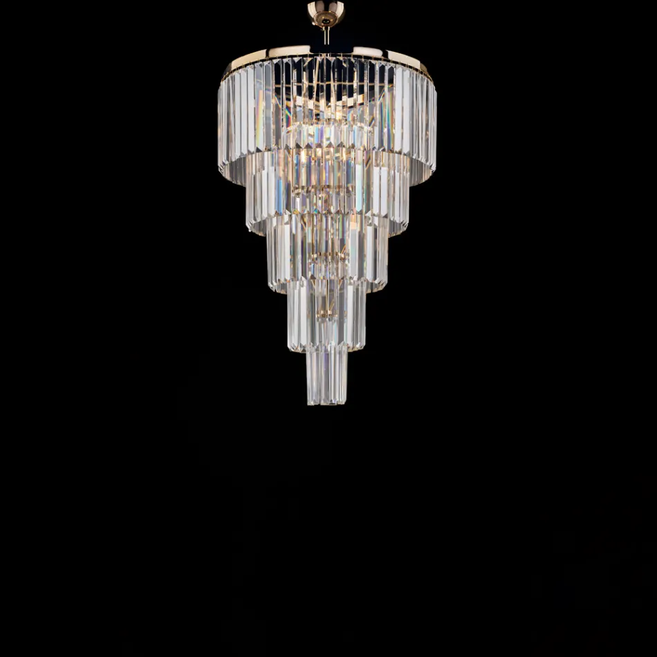 Made in Italy, a Gilded Iron Pendant Lamp with Rhinestones for Interior Decorating - Vienna Viadurini