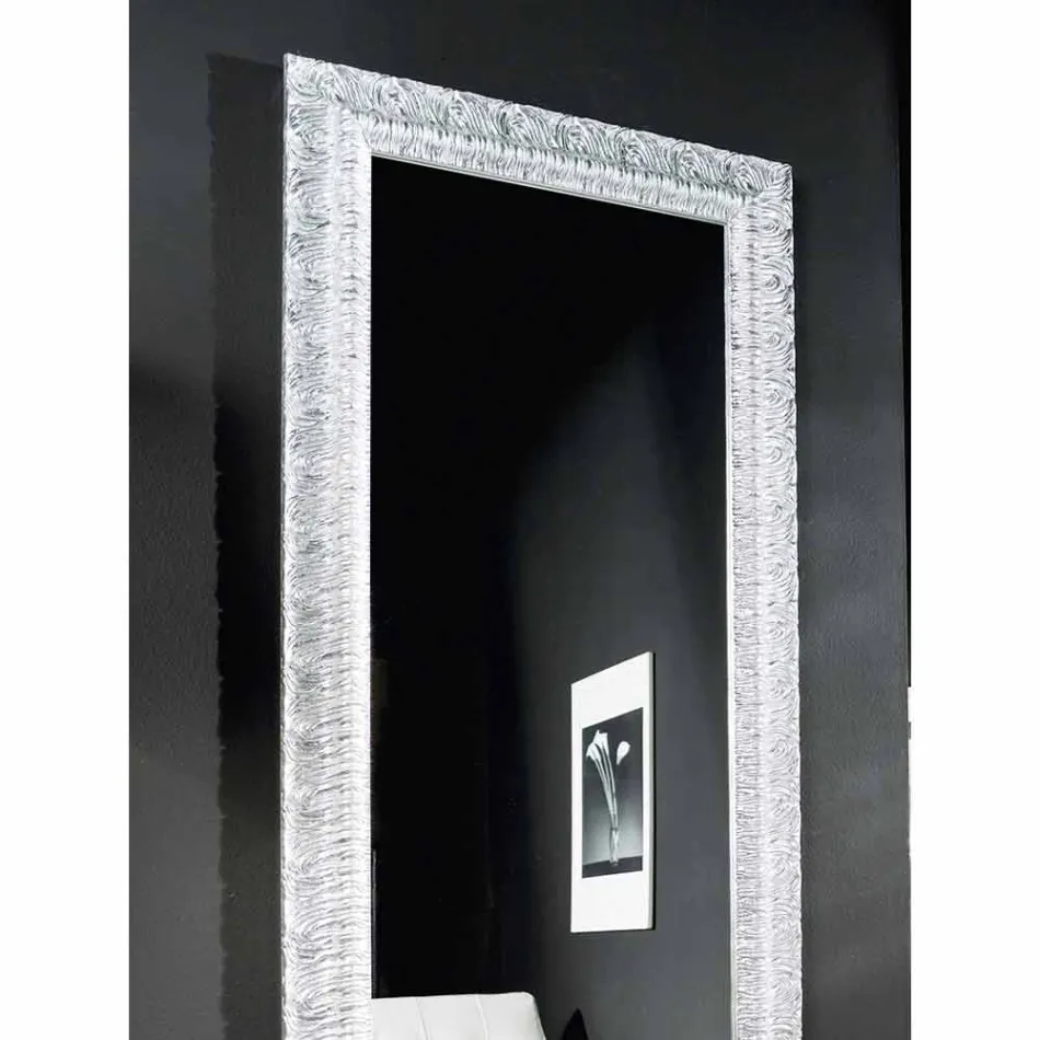 Silver wall mirror, modern gold wood produced in Italy Teodoro Viadurini