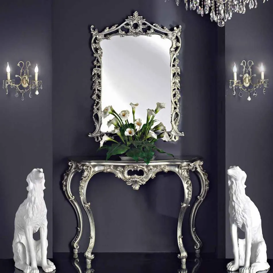 Wall mirror, wood console and handmade piano in Italy Giacomo Viadurini