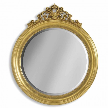 Spruce wood wall mirror, Italian made frieze by Elia Viadurini