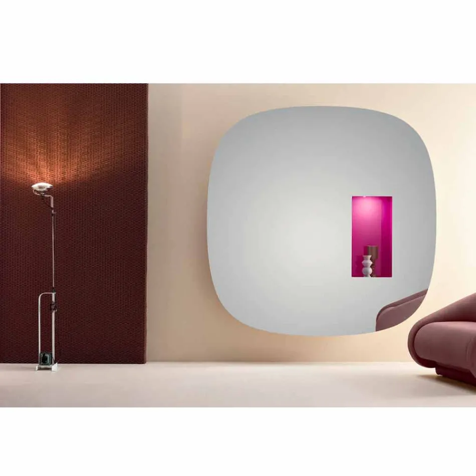 Wall Mirror with Led Light and Pink Compartment Minimal Design Living Room - Matrix Viadurini
