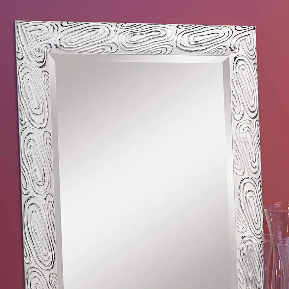 Gold, white and silver wall mirror made of wood Eugenio made in Italy Viadurini