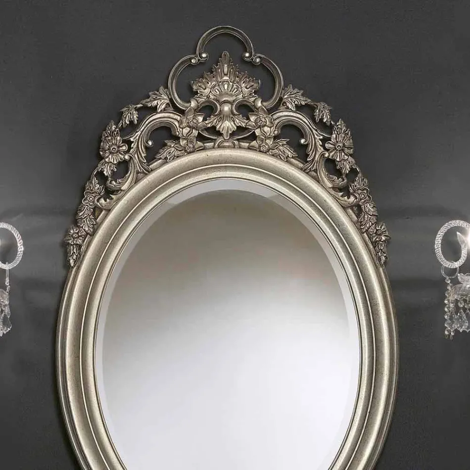 Silver oval wall mirror, handmade gold produced in Italy Giorgio Viadurini