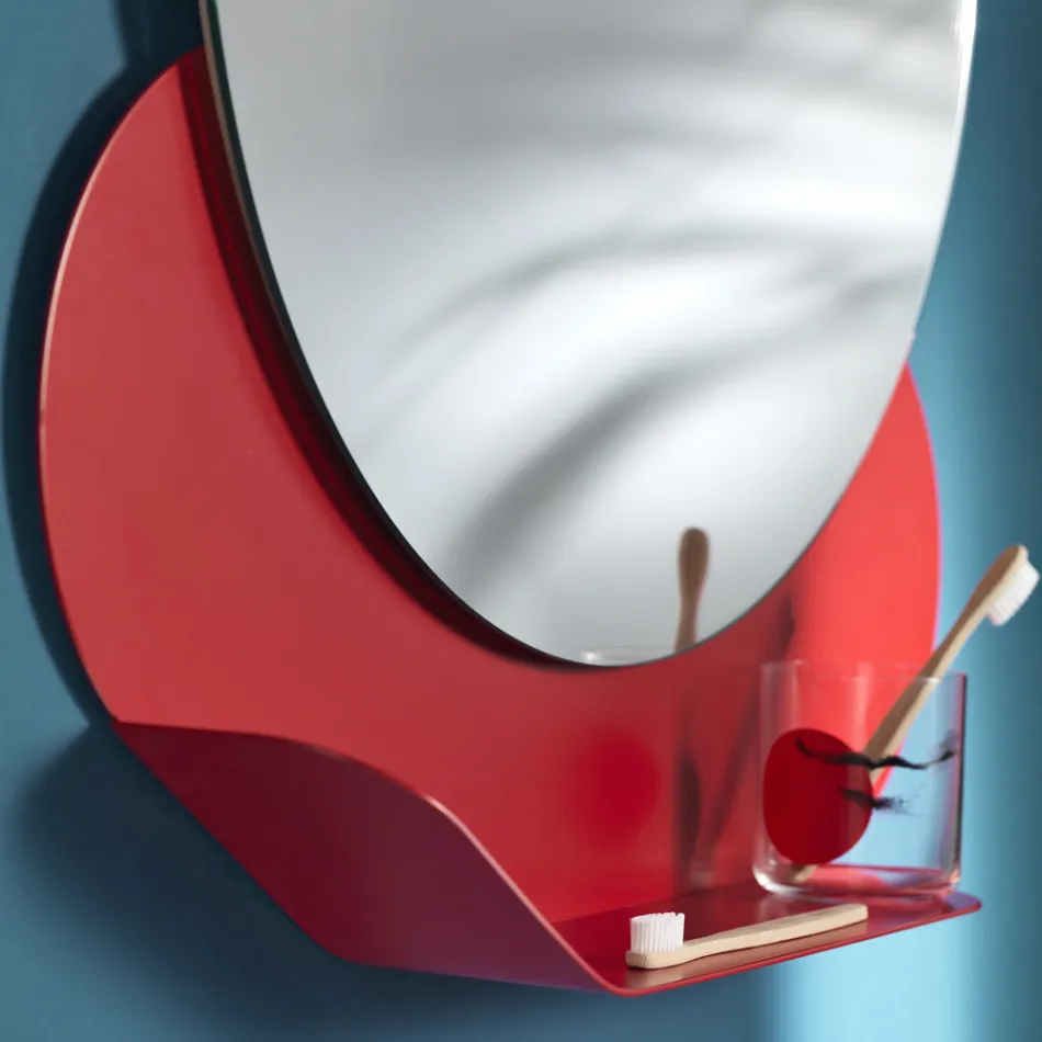 Wall Mirror with Metal Shelf in Various Colors Made in Italy - Hera Viadurini