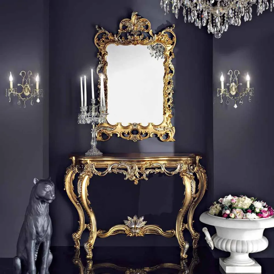 Wooden wall mirror and mdf made in Italy Andrea console table top Viadurini