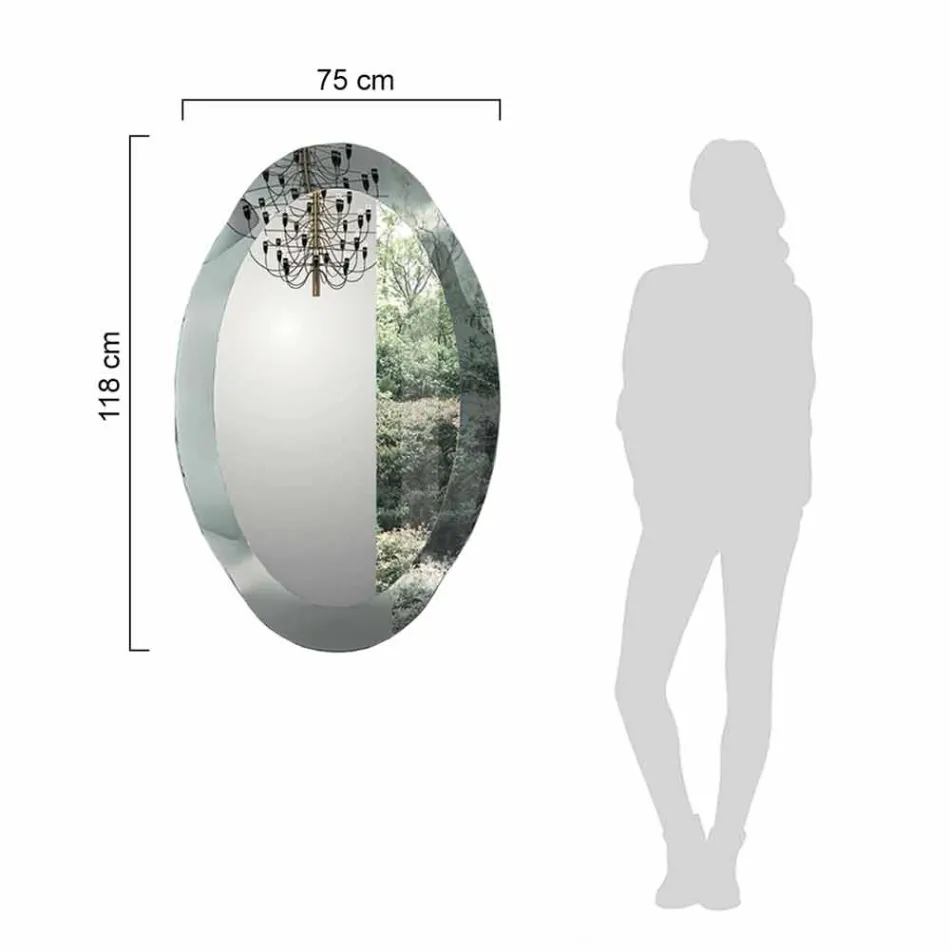 Oval Wall Mirror in Wavy Crystal Glass Made in Italy - Eclisse Viadurini