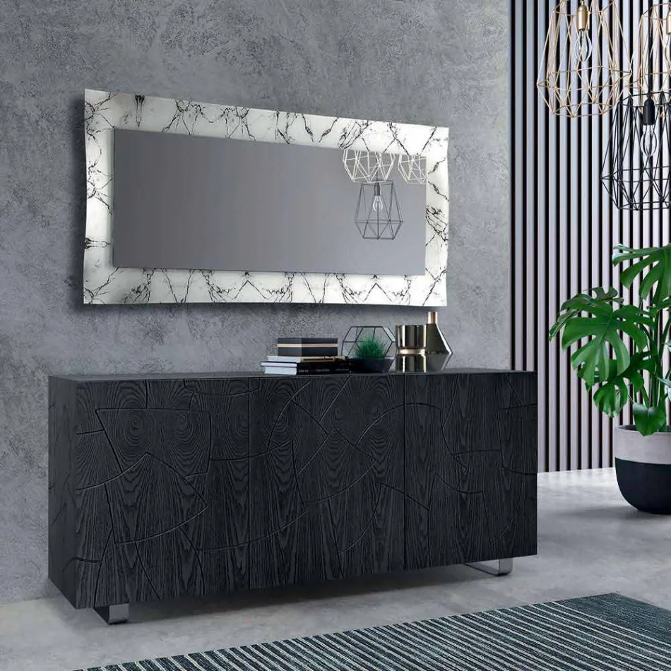 Rectangular Design Mirror with Glass Frame Made in Italy - Eclisse Viadurini