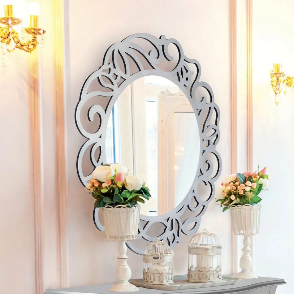 Round Mirror with Openwork Pattern Made in Italy - Ferona Viadurini