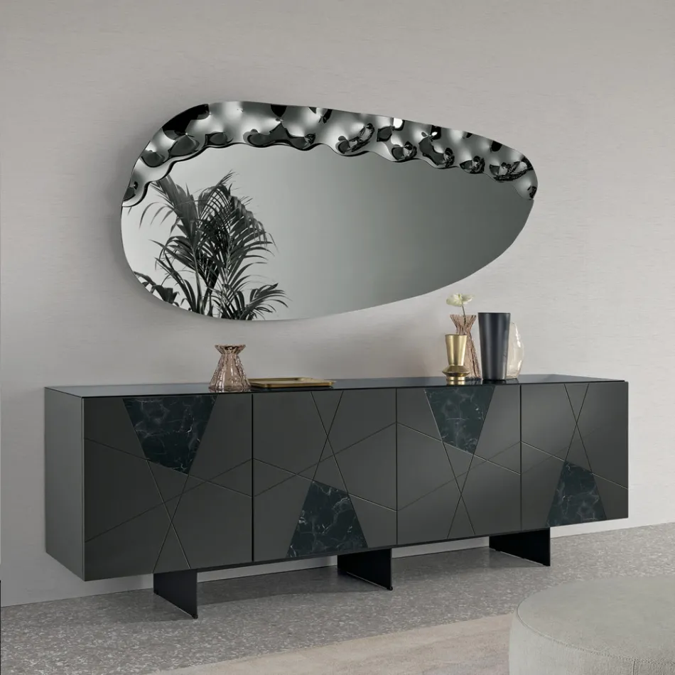 Shaped Mirror with Mottled Glass Insert Made in Italy - Amata Viadurini