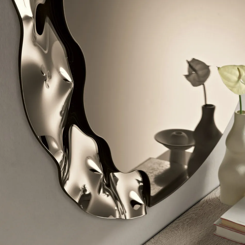 Shaped Mirror with Mottled Glass Insert Made in Italy - Amata Viadurini