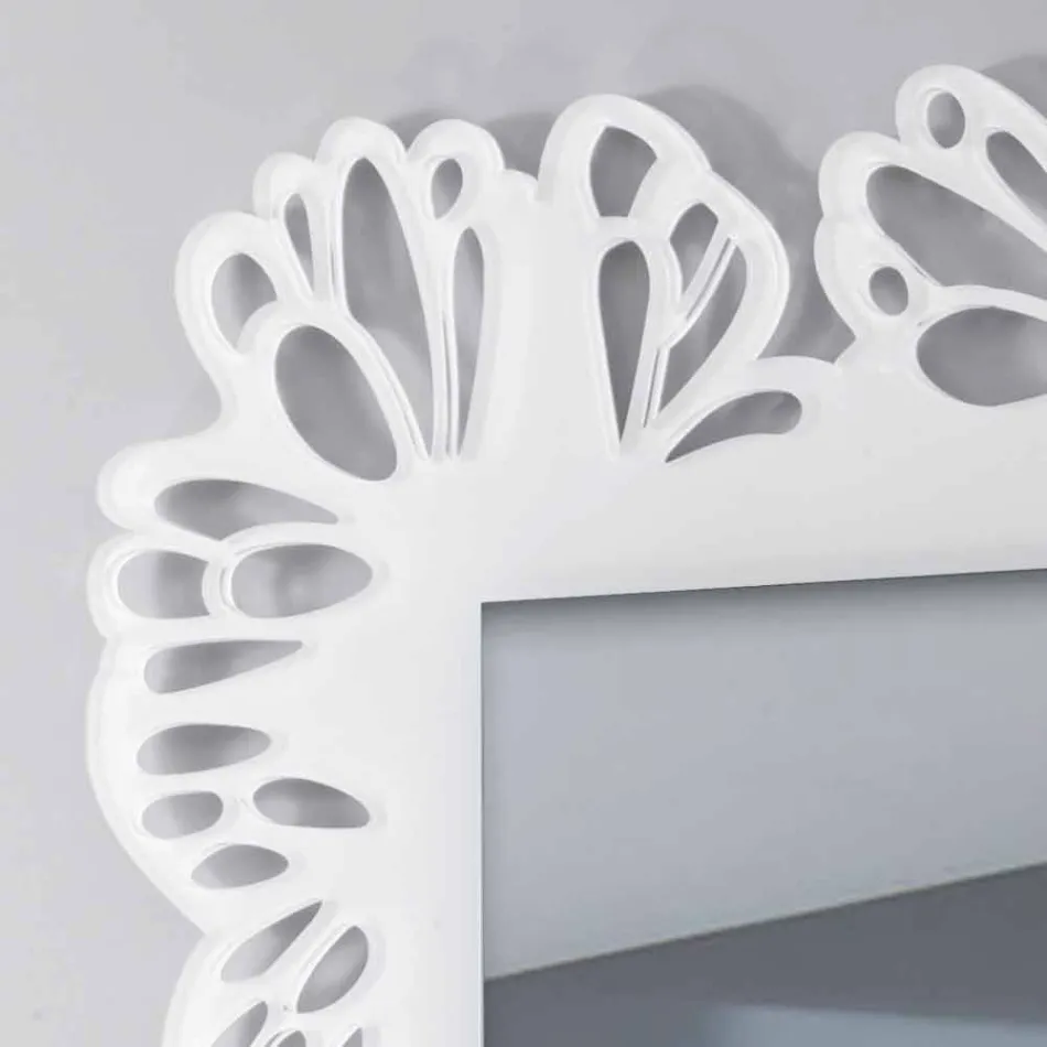 White Plexiglass Wall Mirror with Rectangular Decorated Frame - Alidifarf Viadurini