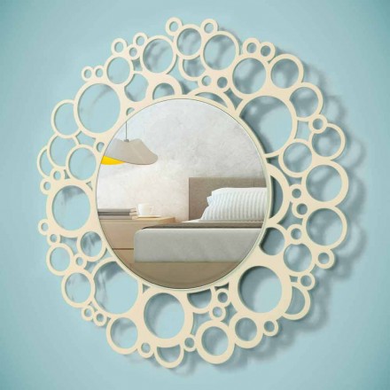 Round Wall Mirror in Brown Wood of Modern Design with Frame - Bombo Viadurini