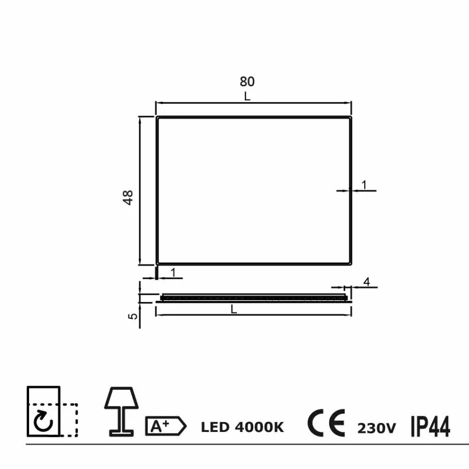 Wall mirror with satin edges, LED illumination, Tessa Viadurini