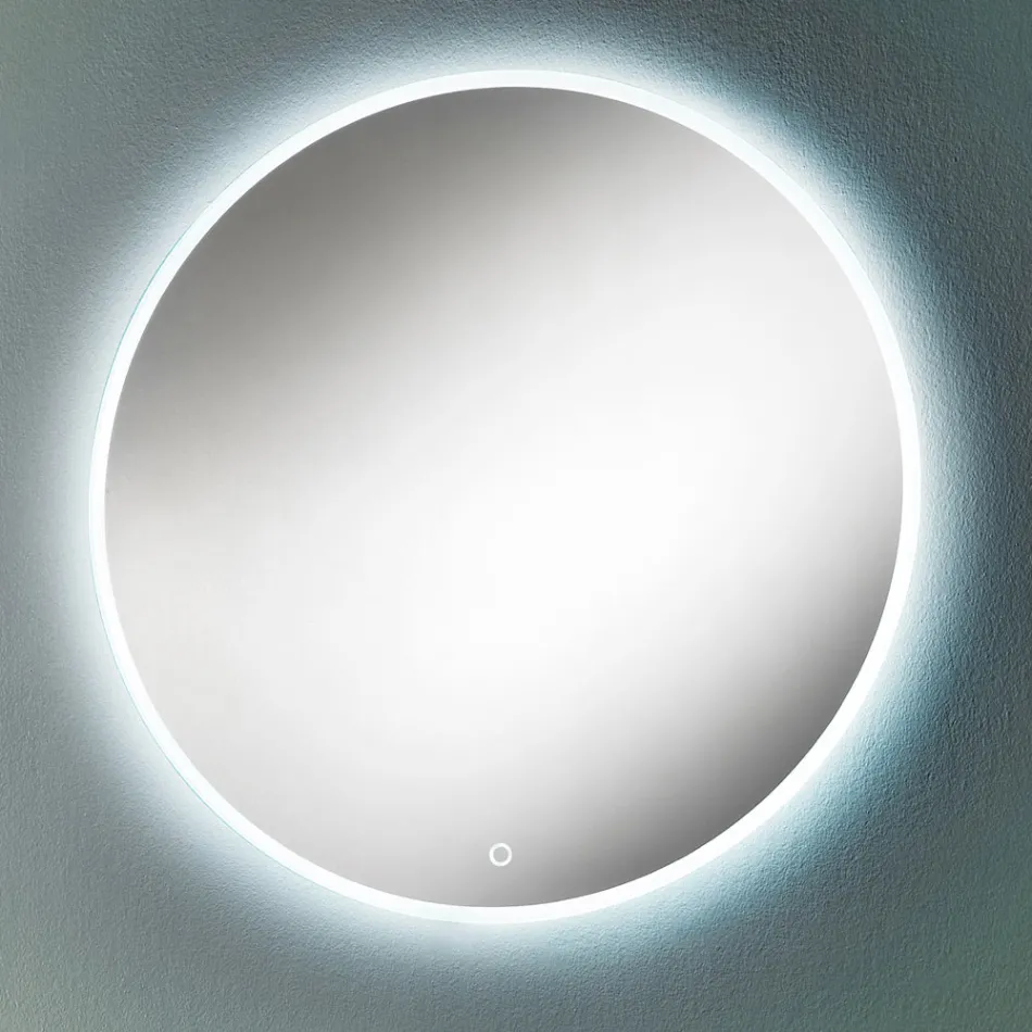 Round Wall Mirror with Sandblasted Edge and LED Backlighting - Button Viadurini