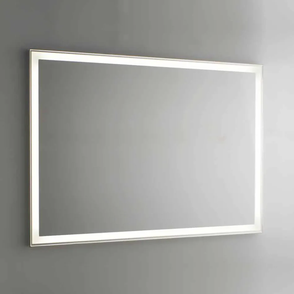Bathroom Mirror in Imitation Aluminum with Backlight Made in Italy - Palau Viadurini