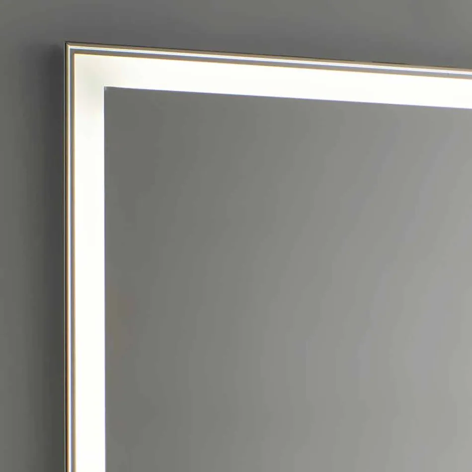 Bathroom Mirror in Imitation Aluminum with Backlight Made in Italy - Palau Viadurini