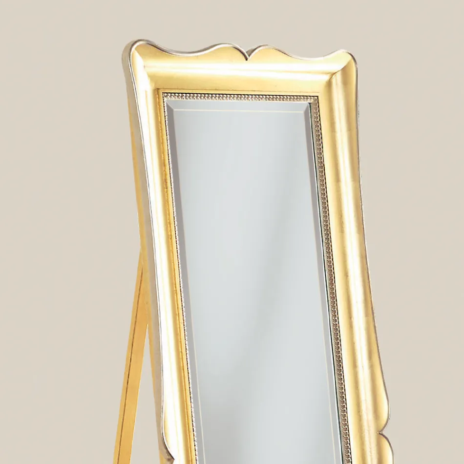 Classic Floor Mirror in Gold Leaf Wood Made in Italy - Florence Viadurini