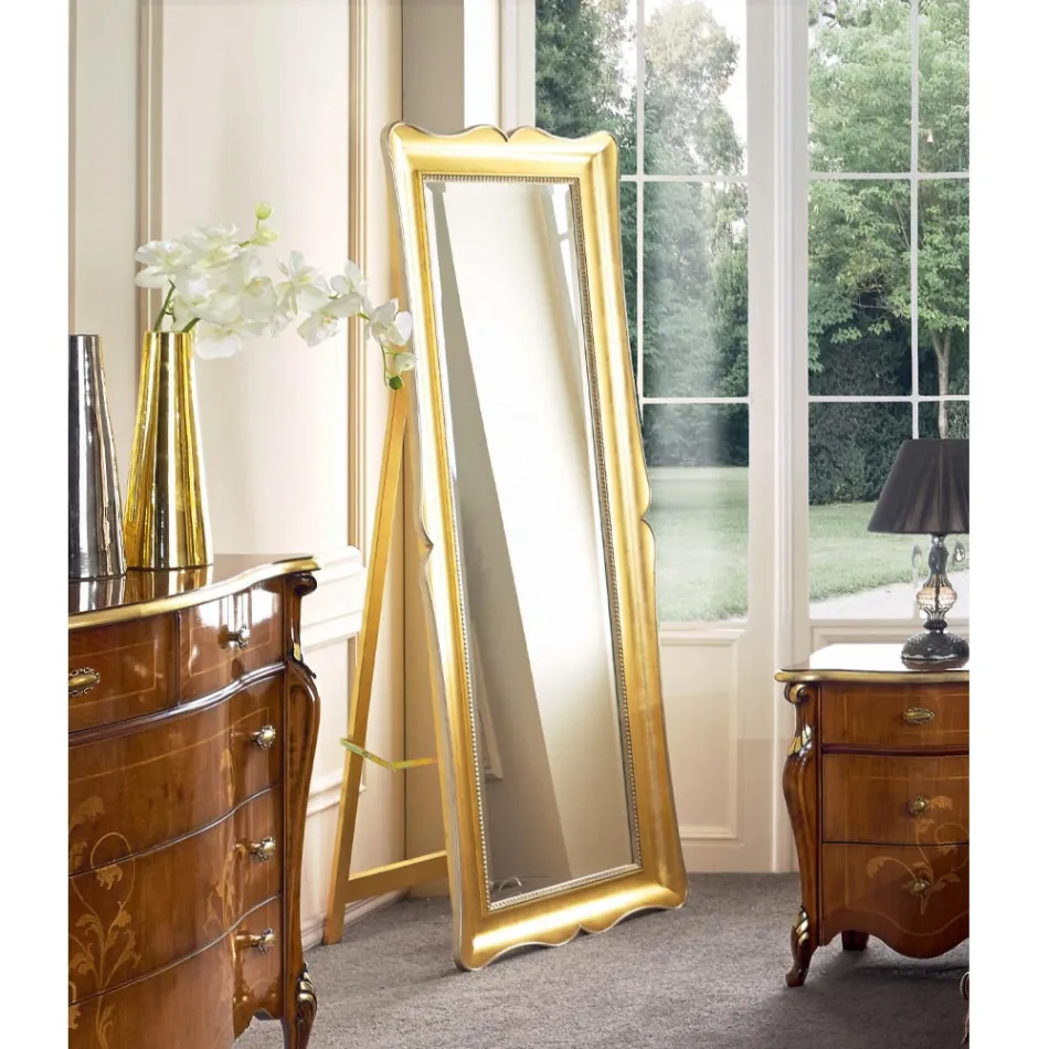 Classic Floor Mirror in Gold Leaf Wood Made in Italy - Florence Viadurini