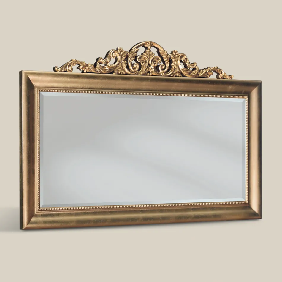 Classic Rectangular Gold Leaf Wood Mirror Made in Italy - Ibiscos Viadurini