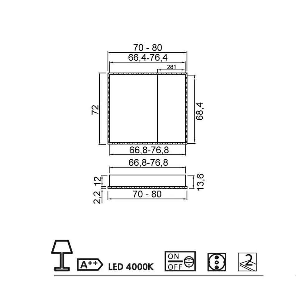 Wall-mounted mirror with 2 modern doors, LED lighting, Adele Viadurini