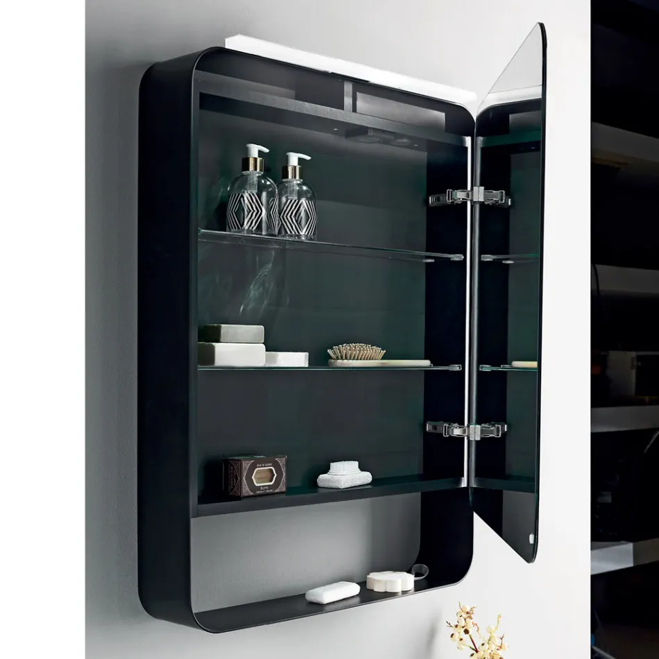 Metal Mirror Container with Double Mirror Door and Lights Made in Italy - Jane Viadurini