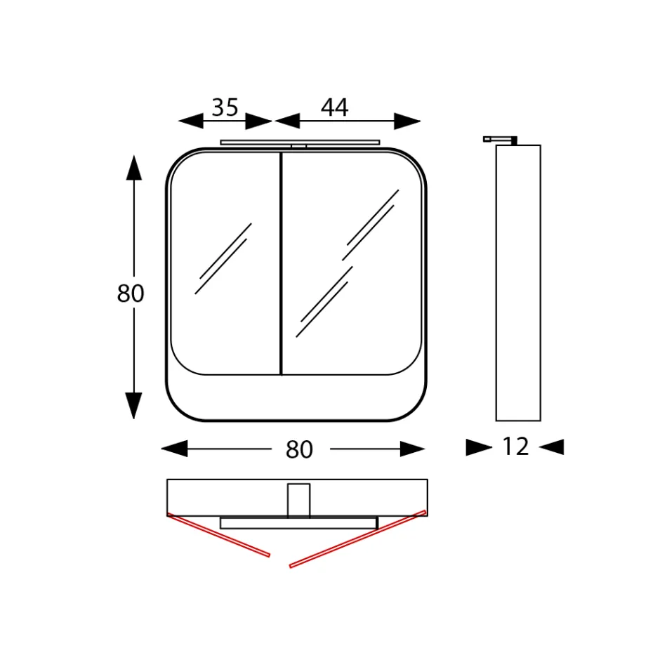 Metal Mirror Container with Double Mirror Doors and Lights Made in Italy - Galileo Viadurini