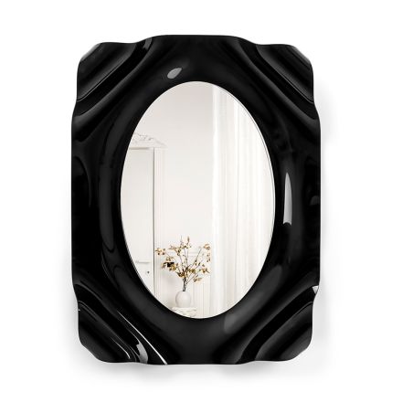 Maelia Black Plexiglass Draped Wall Mirror Made in Italy Viadurini