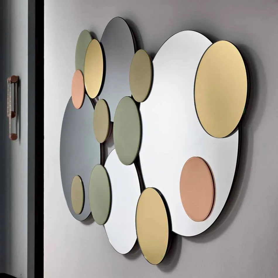 Decorative Wall Mirror with Colored Circles Design in 2 Dimensions - Babol Viadurini